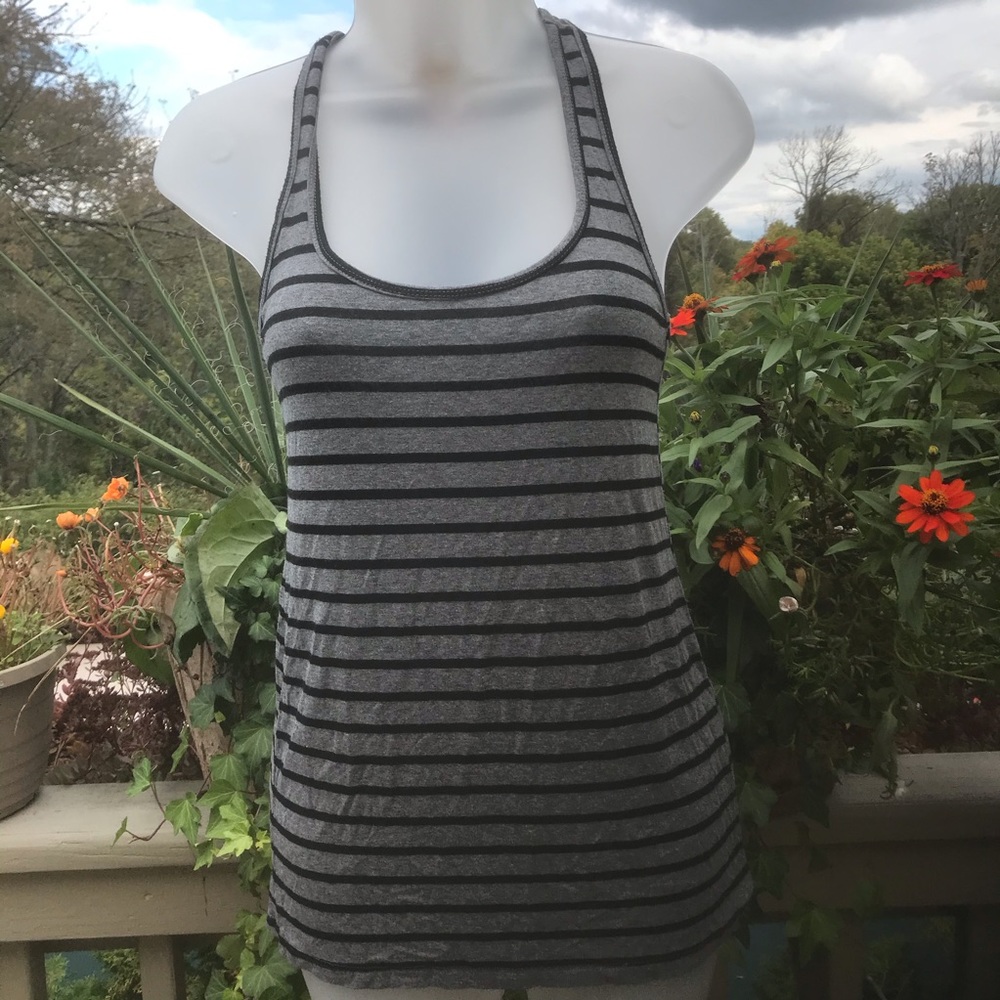 NWOT Feel the Piece - Gray/White racer back tank top, Size M/L